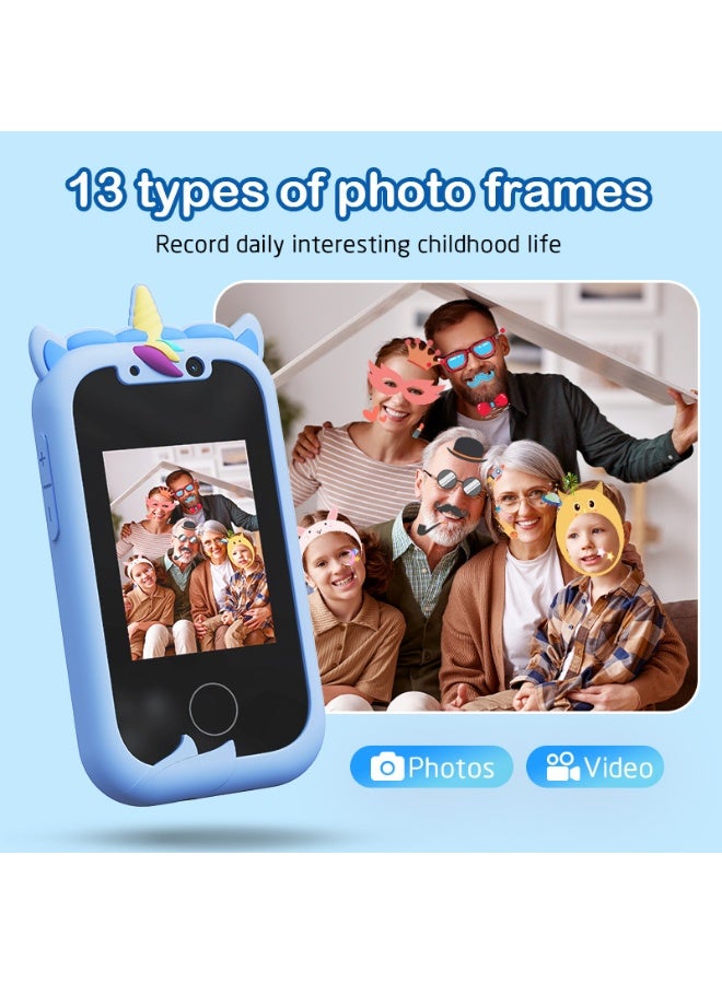 LBMT ألعاب هواتف ذكية للأطفال مع جراب، ألعاب سفر بكاميرا مزدوجة، ألعاب تعليمية، شاشة لمس ٢.٨ بوصة، ١٦ لعبة تعليمية، مشغل موسيقى، هدايا للأولاد والبنات من ٣ إلى ٧ سنوات (أزرق) - Image 2