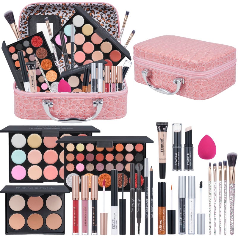 pomcral Professional Make up Kit,Makeup kit For Girls, Makeup Set For Women Eyeshadow Palettes, Lip Colors, Makeup brush set,Makeup bag (Pink) - Image 1