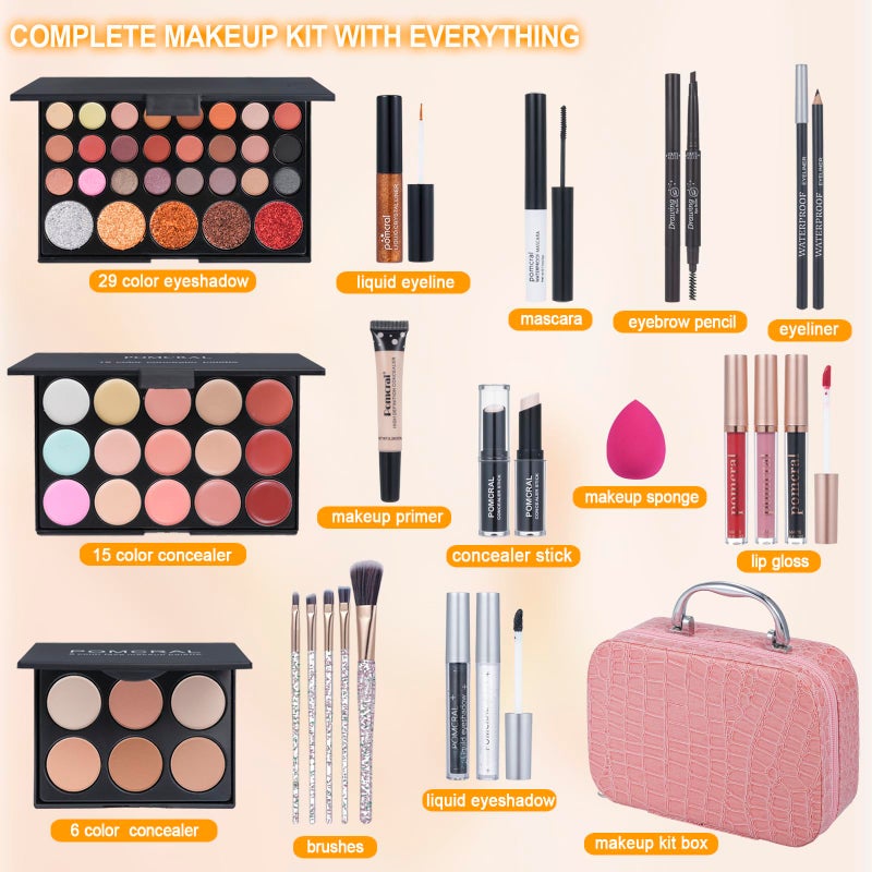 pomcral Professional Make up Kit,Makeup kit For Girls, Makeup Set For Women Eyeshadow Palettes, Lip Colors, Makeup brush set,Makeup bag (Pink) - Image 2