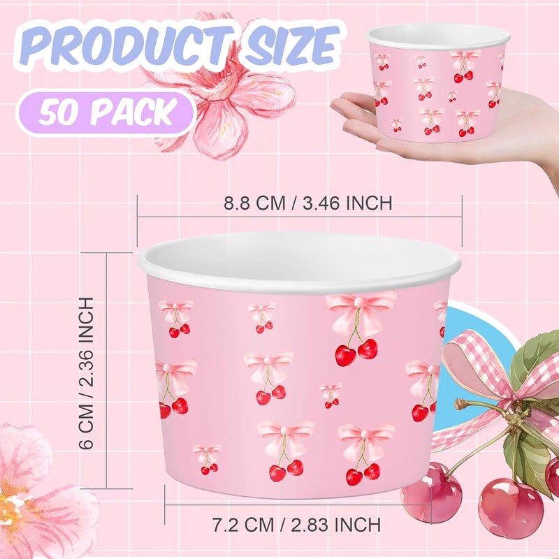 Maxdot Cherry Snack Cups 9oz Disposable Ice Cream Cups Decorative Pink Paper Dessert Bowls Party Supplies for Yogurt, Cupcakes, Soup Hot or Cold Food - Image 2