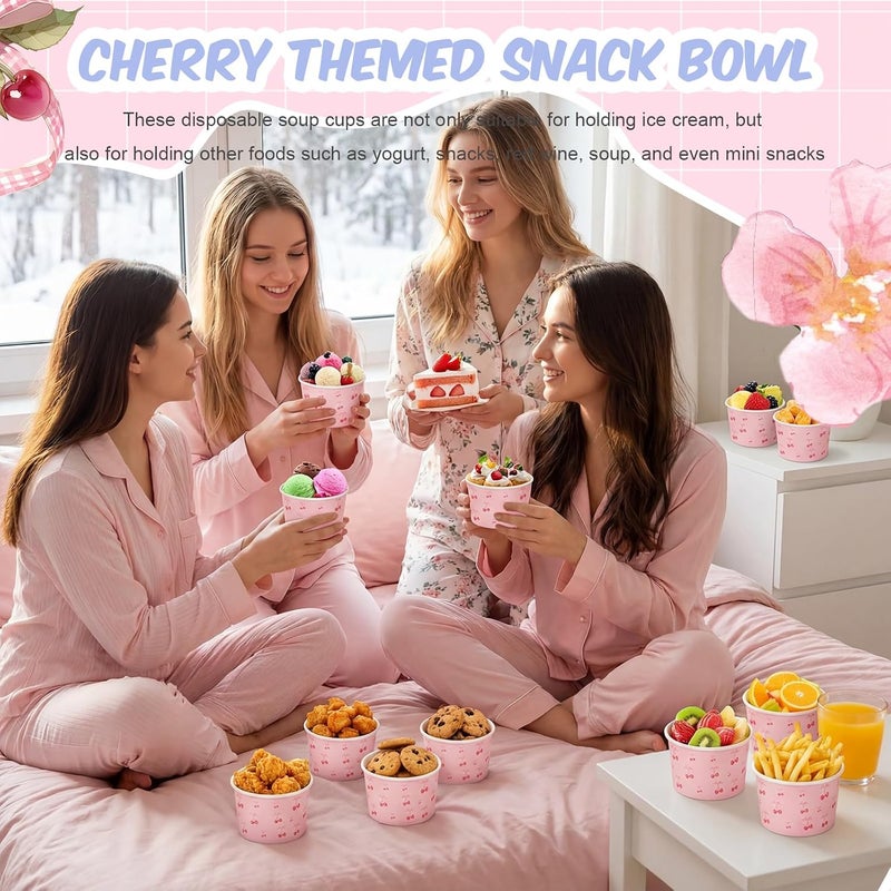 Maxdot Cherry Snack Cups 9oz Disposable Ice Cream Cups Decorative Pink Paper Dessert Bowls Party Supplies for Yogurt, Cupcakes, Soup Hot or Cold Food - Image 4