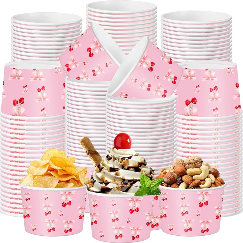 Maxdot Cherry Snack Cups 9oz Disposable Ice Cream Cups Decorative Pink Paper Dessert Bowls Party Supplies for Yogurt, Cupcakes, Soup Hot or Cold Food - Image 1