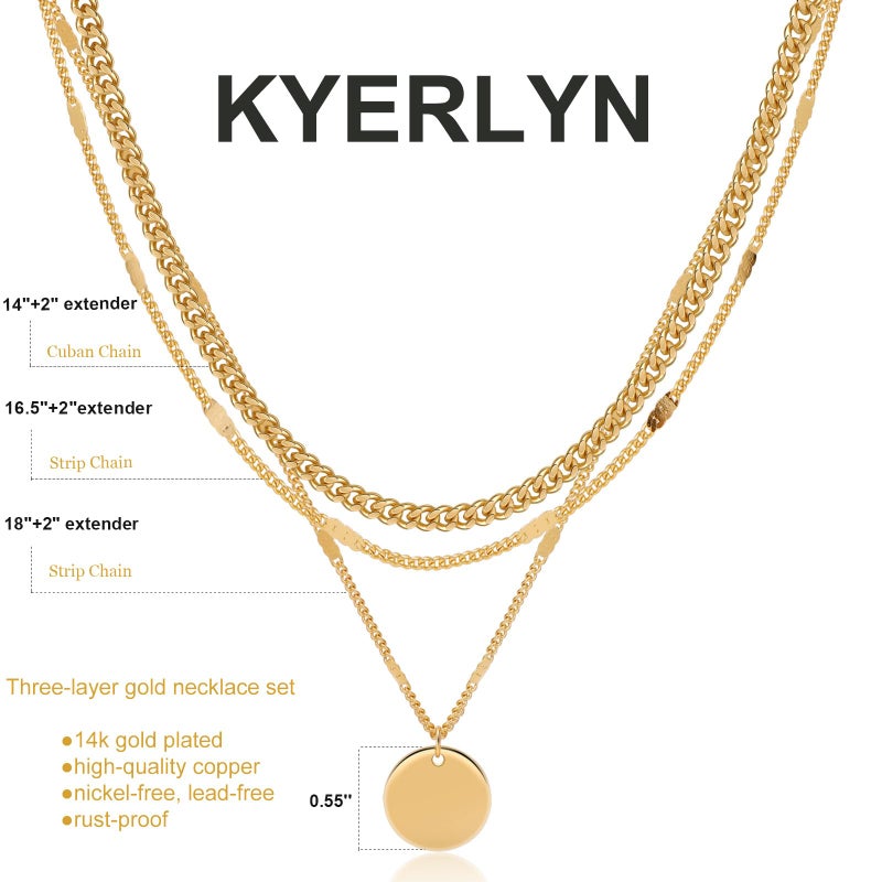 Kyerlyn layered gold necklaces for womenï¼ŒStackable Stack 14K Gold Plated Chain Necklace Trendy Layering Simple Circle Coin Choker Pendant Necklaces Set Gold Jewelry for women Gifts - Image 5