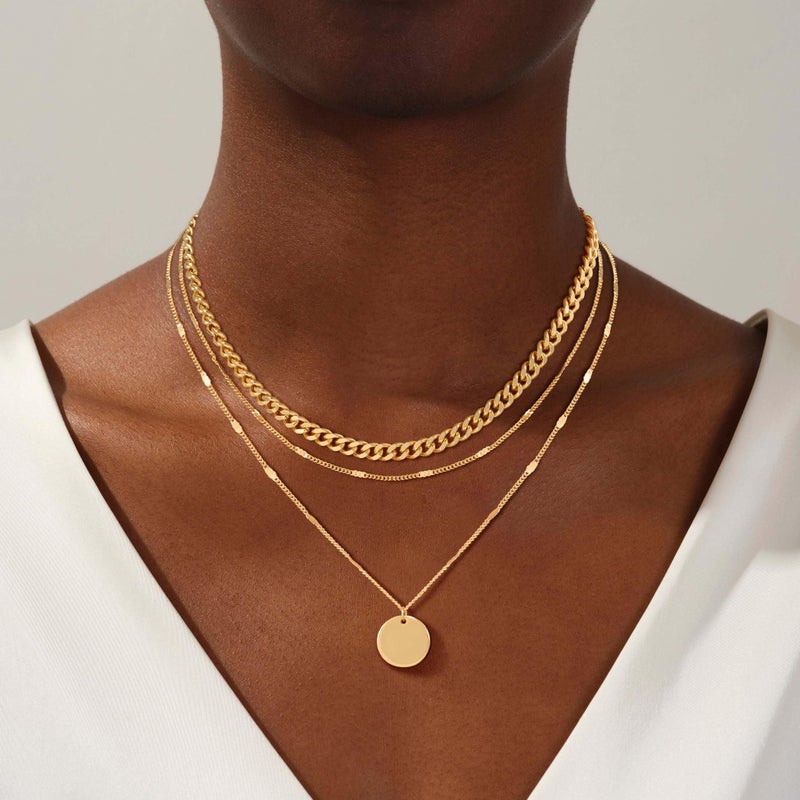 Kyerlyn layered gold necklaces for womenï¼ŒStackable Stack 14K Gold Plated Chain Necklace Trendy Layering Simple Circle Coin Choker Pendant Necklaces Set Gold Jewelry for women Gifts - Image 2