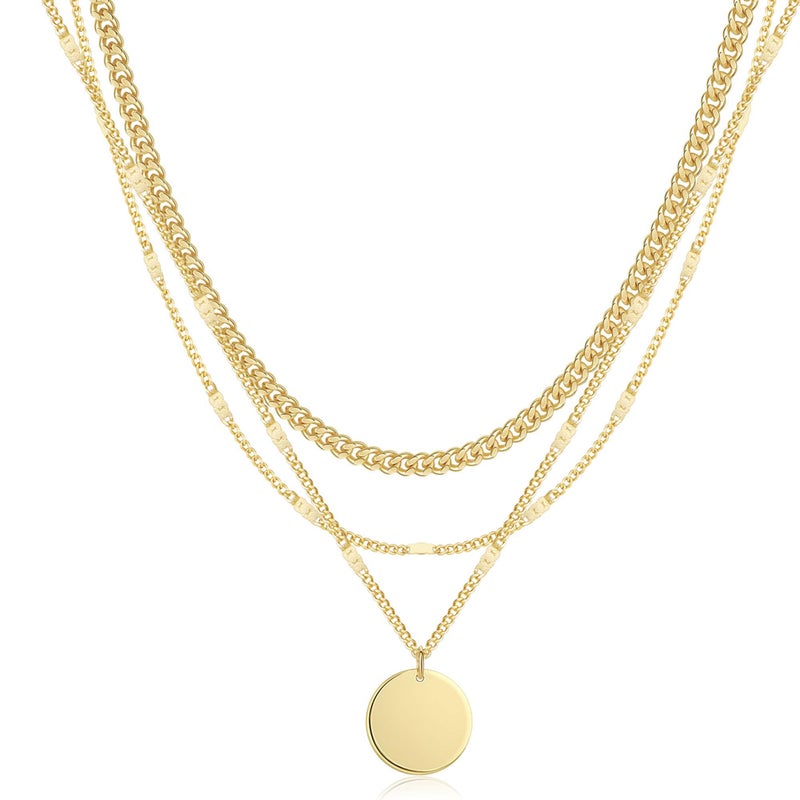 Kyerlyn layered gold necklaces for womenï¼ŒStackable Stack 14K Gold Plated Chain Necklace Trendy Layering Simple Circle Coin Choker Pendant Necklaces Set Gold Jewelry for women Gifts - Image 1