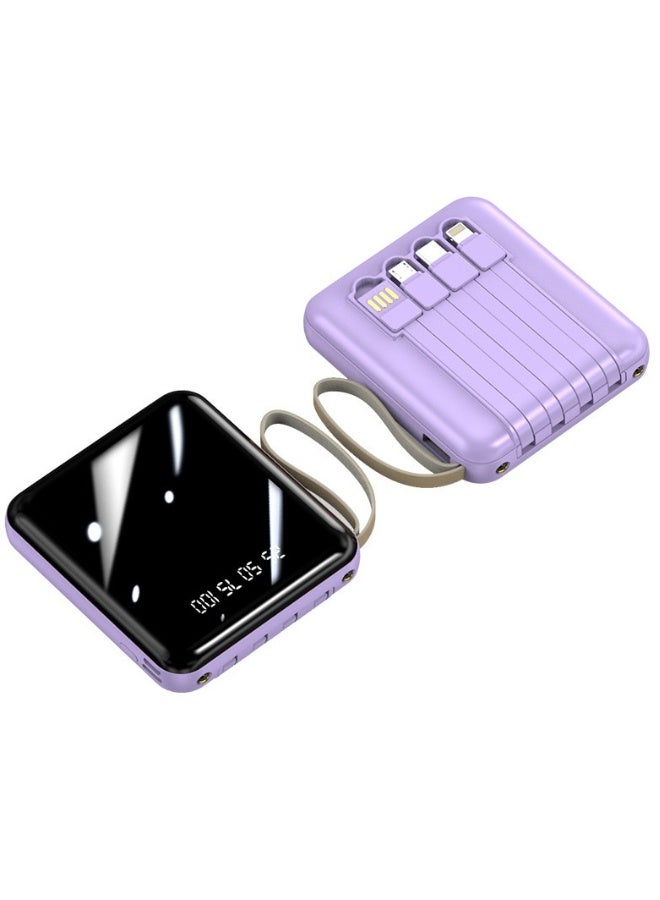 Topleo 20000mAh large capacity mirror screen digital display power bank with four USB cables, compact, portable and universal mini mobile power supply suitable for all mobile phones and tablets (violet) - Image 1