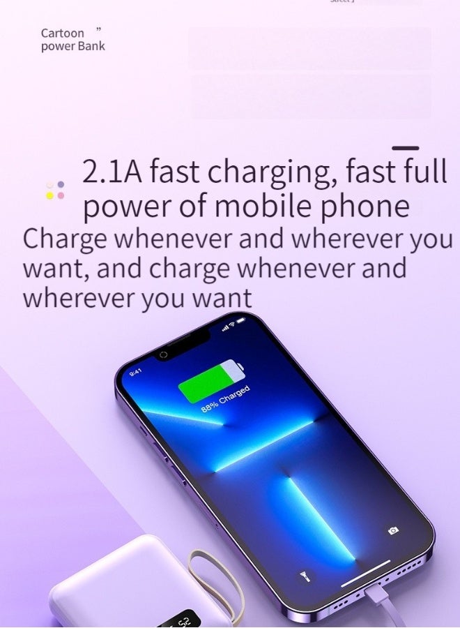 Topleo 20000mAh large capacity mirror screen digital display power bank with four USB cables, compact, portable and universal mini mobile power supply suitable for all mobile phones and tablets (violet) - Image 2