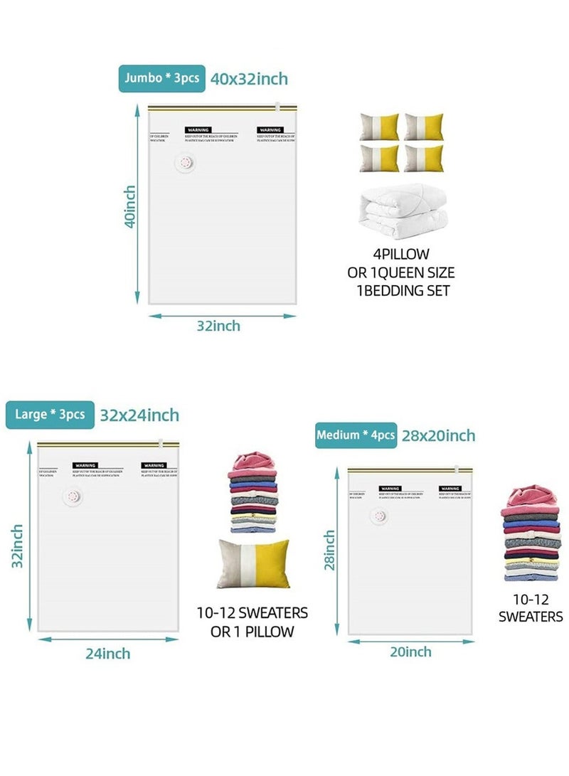 HOMESTAR 10PCS Vacuum Storage Bags, Space Saver Bags with hand Pump, Reusable Seal for Bedding, Clothes, Curtains, Pillows (3 x Jumbo, 3 Large, 4 Medium) - Image 2