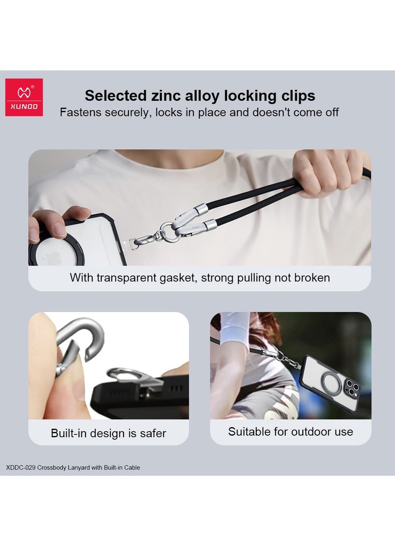 إكسوند حزام كتف XUNDD مع كابل مدمج (USB-C إلى USB-C) للشحن بقوة 240W، حزام عنق للجسم متوافق مع iPhone 16 Pro Max، Samsung S25 Ultra، iPhone 15 Pro Max، وغيرها (1.2 متر) (وردي)  - Image 4