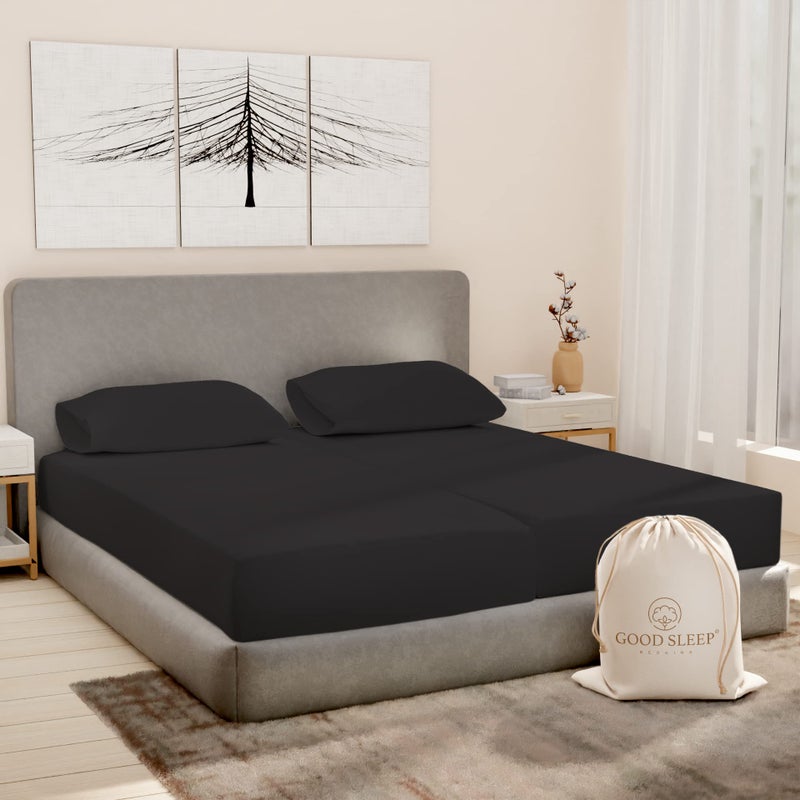 Good Sleep Bedding Split King Sheets Set Egyptian Cotton Luxury Sheets 5 Piece 2 Fitted 16 Deep Pocket Dark Gray
