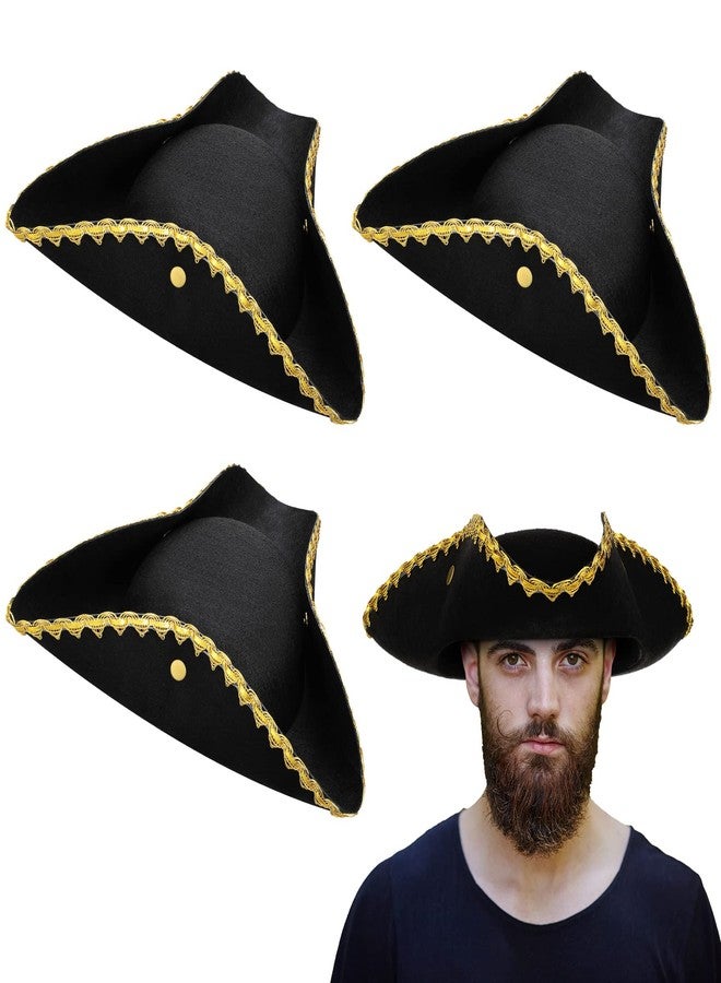 Leumoi 3 Piece Pirate Hats Bulk Colonial America Tricorn with Gold Trimming Revolutionary Pirate Hat(Snap) - Image 1