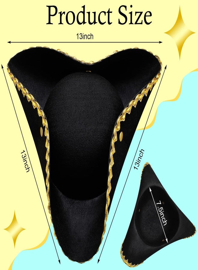 Leumoi 3 Piece Pirate Hats Bulk Colonial America Tricorn with Gold Trimming Revolutionary Pirate Hat(Snap) - Image 3