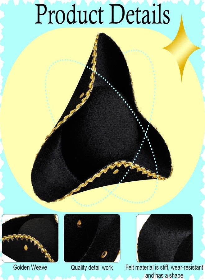 Leumoi 3 Piece Pirate Hats Bulk Colonial America Tricorn with Gold Trimming Revolutionary Pirate Hat(Snap) - Image 4