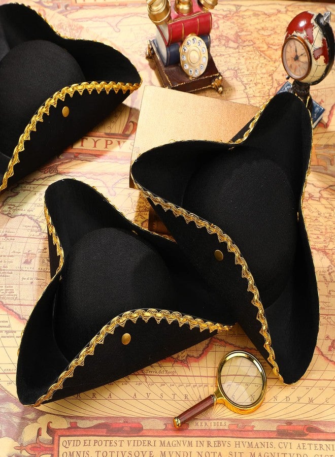Leumoi 3 Piece Pirate Hats Bulk Colonial America Tricorn with Gold Trimming Revolutionary Pirate Hat(Snap) - Image 2