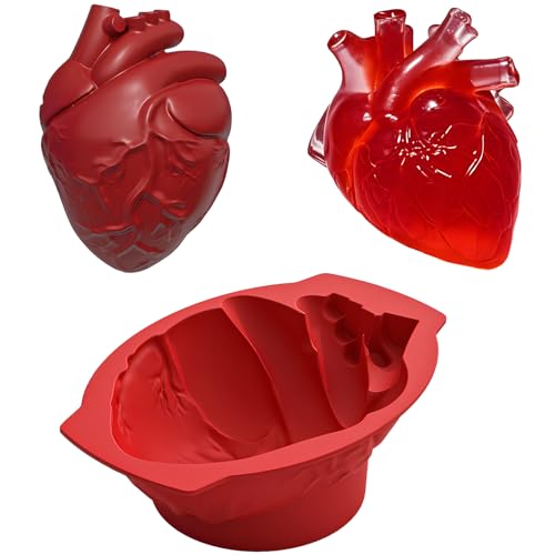 Ahorasky Heart Silicone Mold 3D Realistic Heart Jelly Mold with Support Base for Cakes Breakable Chocolate Jelly Pudding Gelatin and Halloween - Image 1