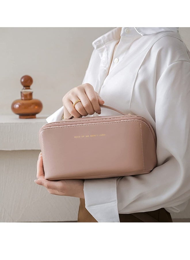 JOMILA Large Capacity Travel Cosmetic Bag Multi Layer Makeup Bag with Handle and Divider Portable Leather Makeup Bags Multifunctional Storage Makeup Bags - Image 4