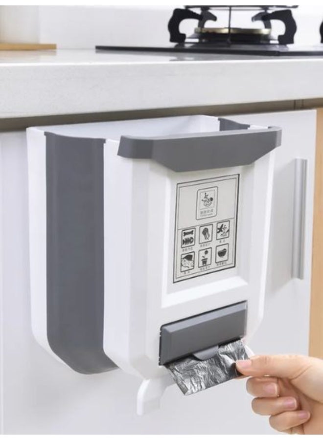 KITCHENOO Smart hanging and foldable trash can – an innovative, space-saving design for the kitchen and bathroom; easy to use, practical, and modern for keeping your space clean and tidy. - Image 1