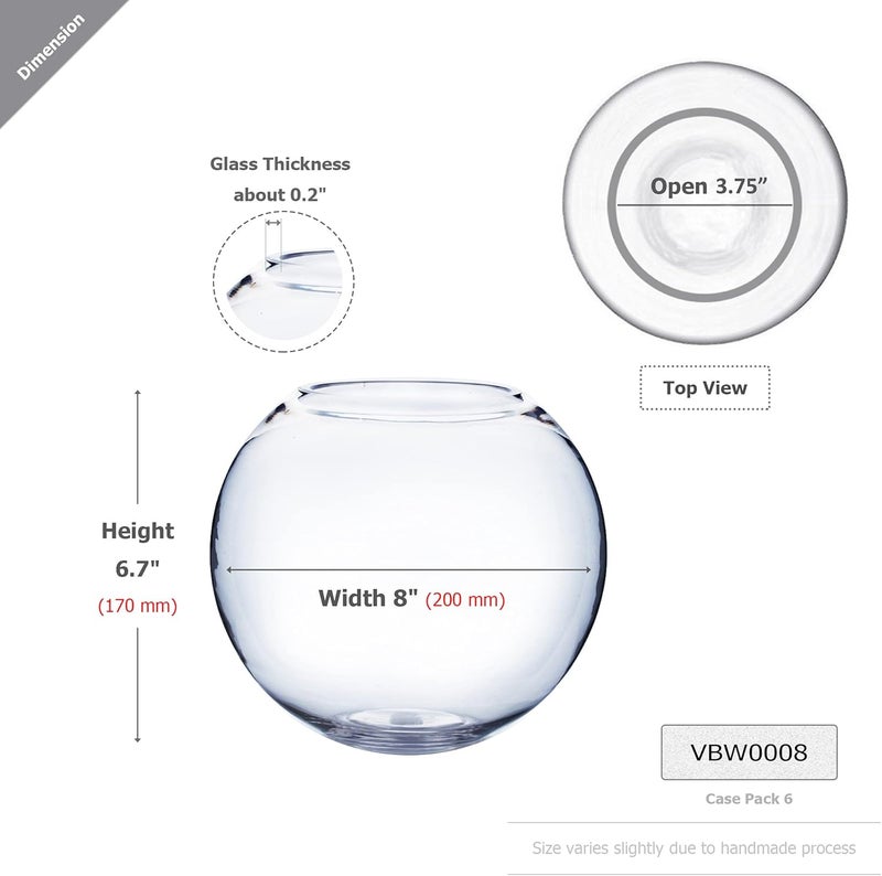 WGVI WGV Bowl Glass Vase, Diameter 8", Height 6.5", Open Width 4.75", Clear Bubble Vase, Plant Container, Fish Bowl for Wedding Party Event, Home Office Decor, 1 Piece - Image 2