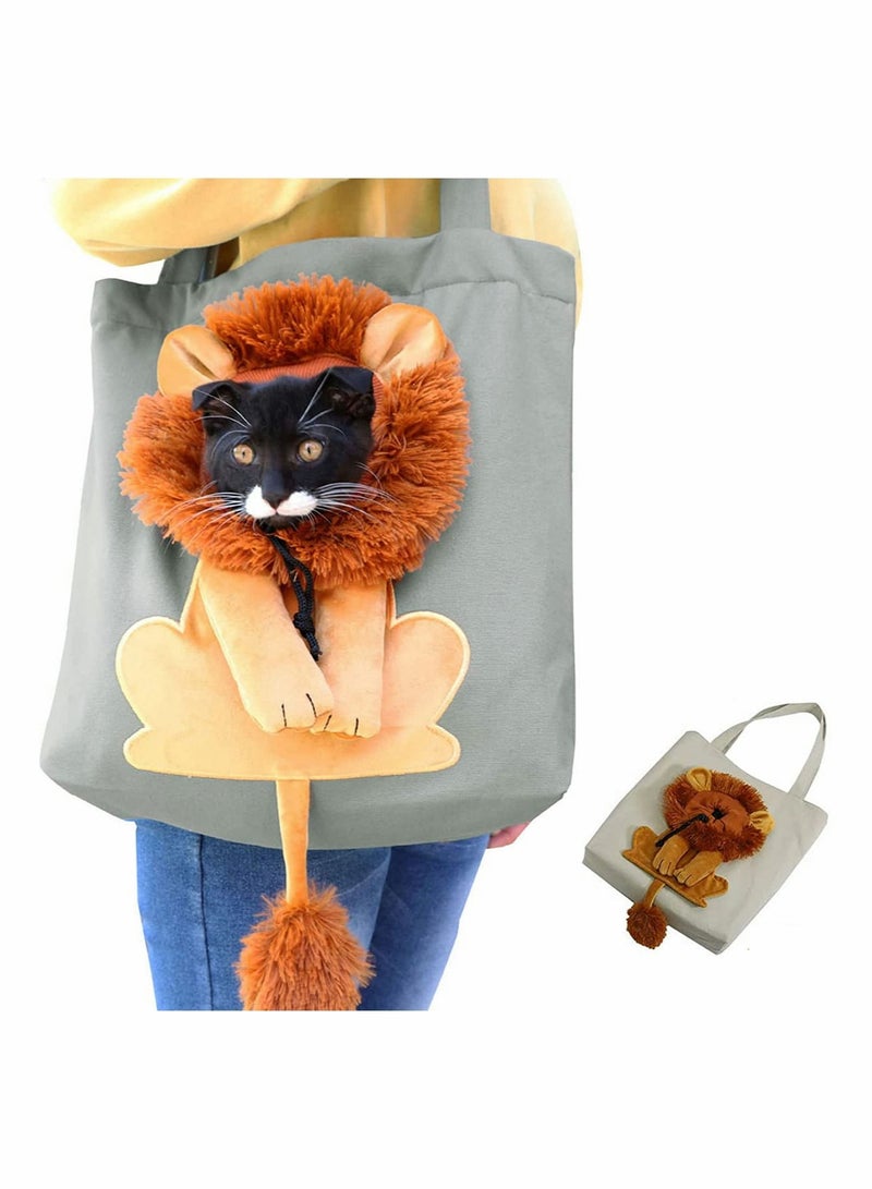 SYOSI Cartoon Lion Pet Canvas Carrier Shoulder Bag Portable Small Cat Out Foldable Carrying Chest for Dogs and Cats Supplies Grey - Image 1