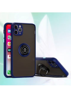 IPhone 14 Pro Max Case Flexible Protective Bumper, Camera Protection Thin Translucent Shockproof Matte Back Cover with 360 rotational Car Mount Magnetic Ring Holder Case For IPhone 14 Pro Max (Blue)