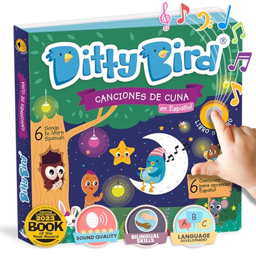 Ditty Bird Spanish Nursery Rhymes Book Animal and Bedtime Spanish Bilingual Musical Books for Toddler Fun Interactive Sound Books for Babies Libro En Espaol para Bebs Canciones de Cuna - Image 1