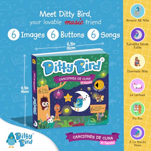 Ditty Bird Spanish Nursery Rhymes Book Animal and Bedtime Spanish Bilingual Musical Books for Toddler Fun Interactive Sound Books for Babies Libro En Espaol para Bebs Canciones de Cuna - Image 5
