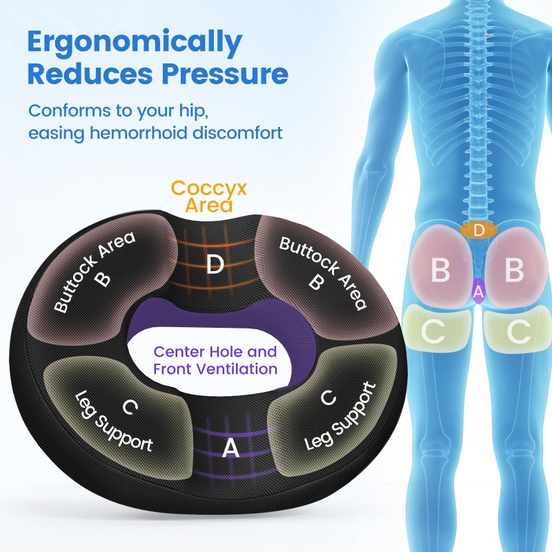 DailyCuddles Donut Pillow for Tailbone Pain, Hemorrhoids - Cooling Gel Memory Foam Chair Seat Cushion for Office, Home & Wheelchair, Ergonomic Chair Pad for Pregnancy, Sciatica, Coccyx (Large, Black) - Image 3