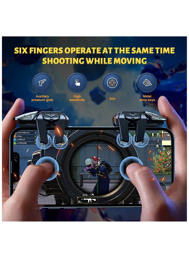 Beauenty Mobile Game Controller Trigger, 6 Finger Game Trigger, Sensitive Shoot TargetMetal ons for PUBG/Fortnite/Call of Duty/Rules of Survival and many other games(include 2pcs Finger Sleeves) - Image 2