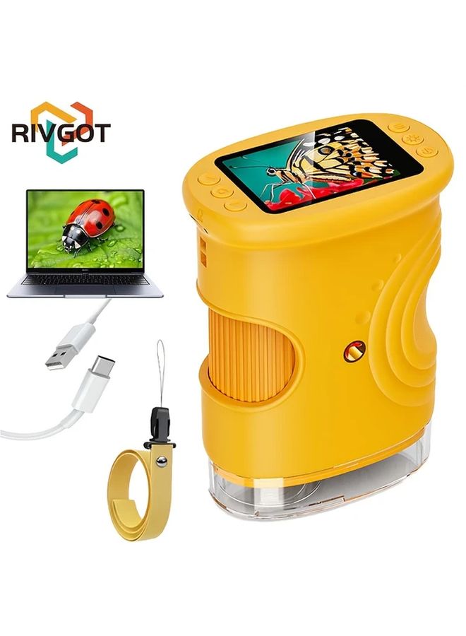 Orange Handheld Digital Microscope 2 Inch IPS Screen 1000x Magnification Portable USB Camera For Kids Students Science Education - Image 1