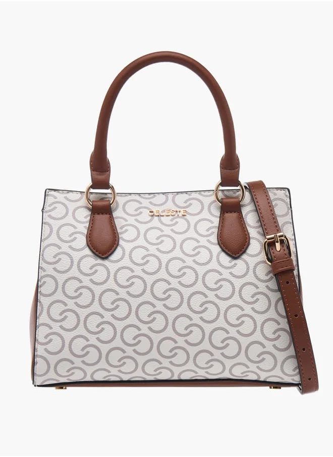 سيليست Women Monogram Print Tote Bag with Double Handles and Detachable Strap