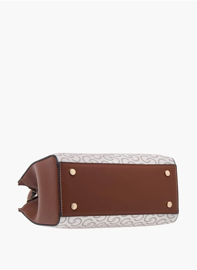 Celeste Women Monogram Print Tote Bag with Double Handles and Detachable Strap
