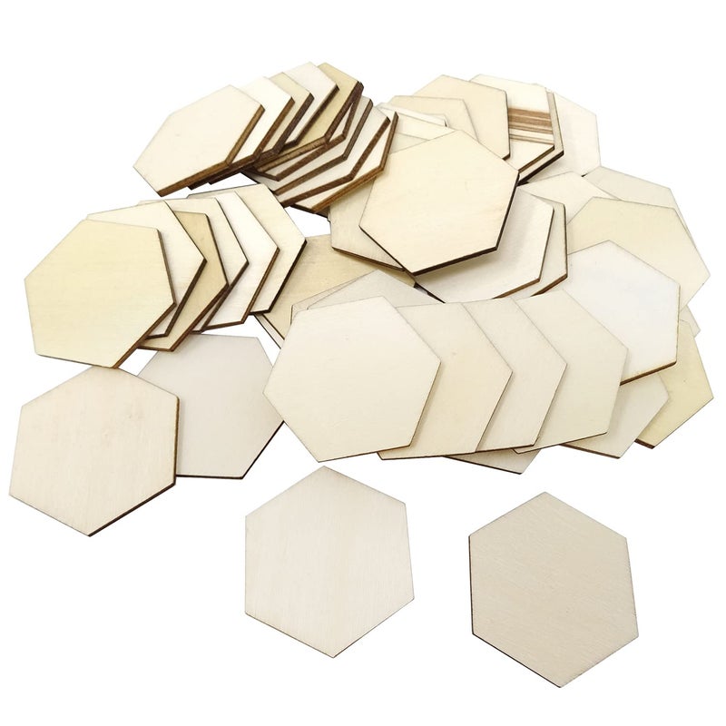 Honbay 50PCS 50mm2Inch Hexagon Blank Unfinished Wood Slices for DIY Crafts Home Decoration Games Early Childhood Education etc