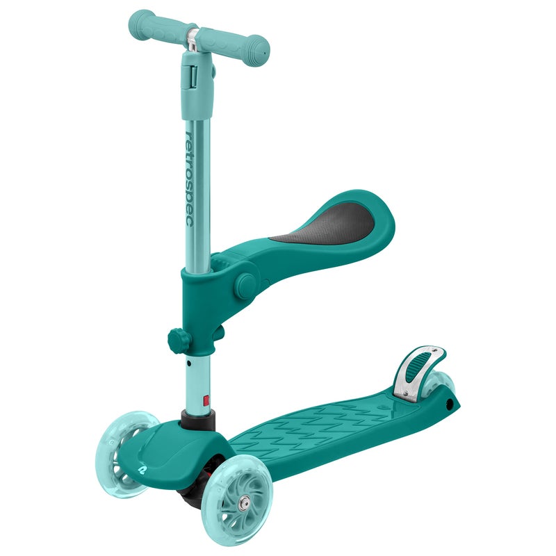 Retrospec Chipmunk Plus Kidsâ€™ Kick Scooter 3+ Years - Height Adjustable 3 Wheel Scooters - Learn to Steer, Foldable Seat, LED Lights, & No-Slip Deck - Blue Ridge - Image 1