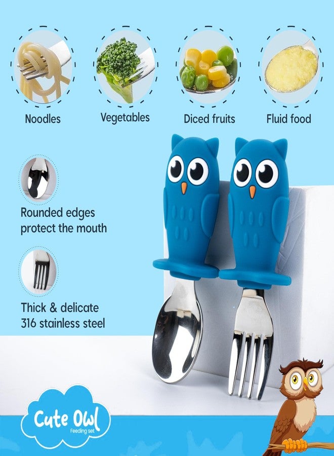 StarKiddo® Owl Silicone Plate and Bowl for Kids with Spoon & Fork|Baby-Led Self Feeding Stay Put Divided Feeding Weaning Plates|Unbreakable | Non-Slip Suction Bowl (Blue) - Image 3