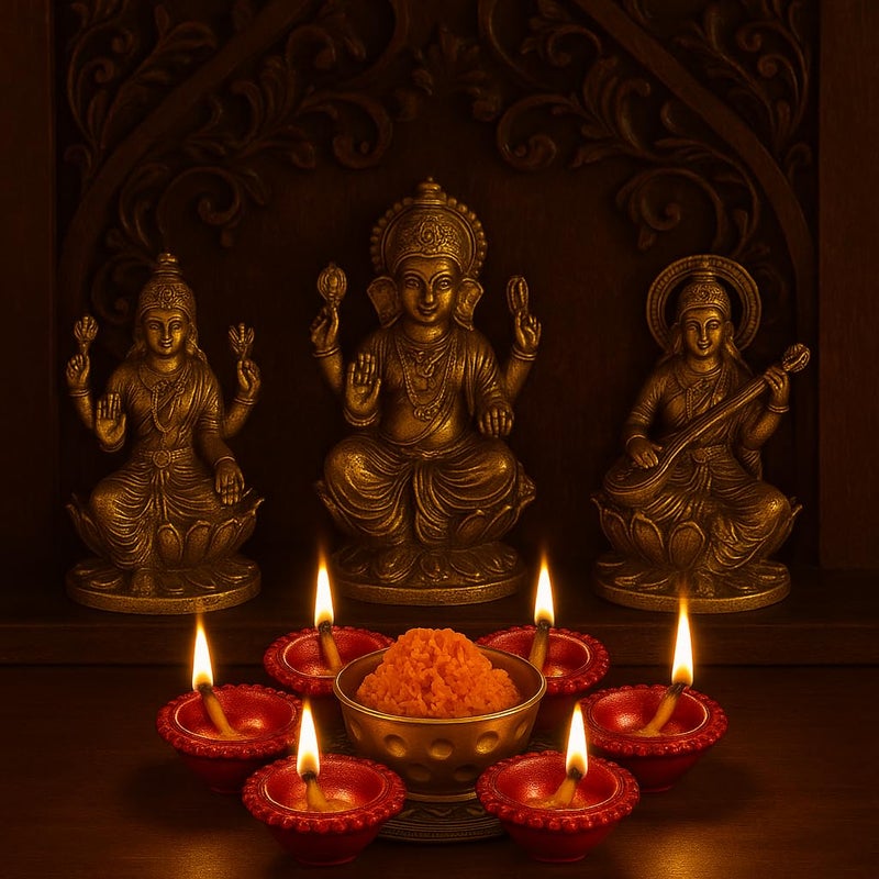 S Decor Premium Urli Bowl with 6 Diya for Festive Decor | Elegant Home Decor & Diwali Decoration for Home | Mandir Decoration Items for Pooja Festival & Diwali Decor Items (Golden Urli Bowl) - Image 5