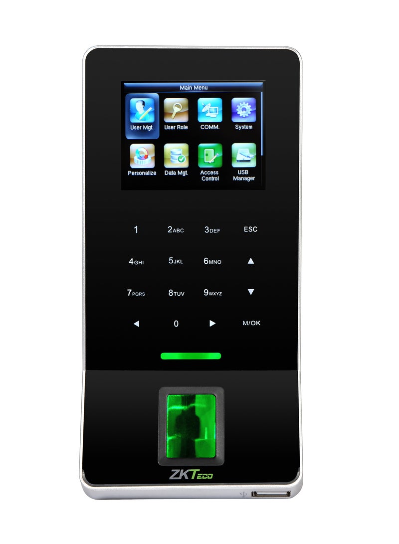 ZKTeco جهاز الحضور والانصراف والتحكم في الوصول F22 الأسود فائق النحافة مع بصمة الإصبع - Image 1