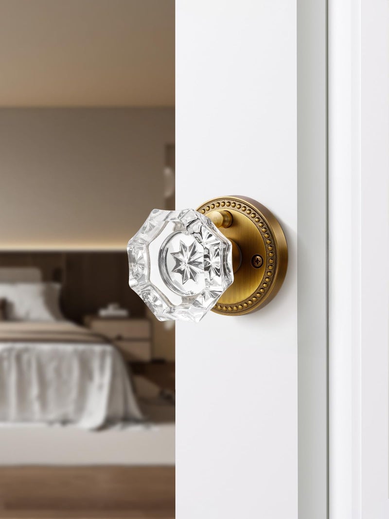 SORWDUERM Antique Brass Door Knobs Crystal Door Knob Interior Privacy Door Knob for Bedroom and Bathroom Glass Door Knob,Zinc Alloy 1 Pack - Image 4
