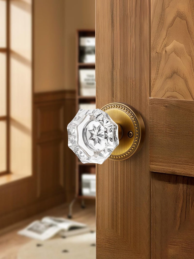 SORWDUERM Antique Brass Door Knobs Crystal Door Knob Interior Privacy Door Knob for Bedroom and Bathroom Glass Door Knob,Zinc Alloy 1 Pack - Image 3