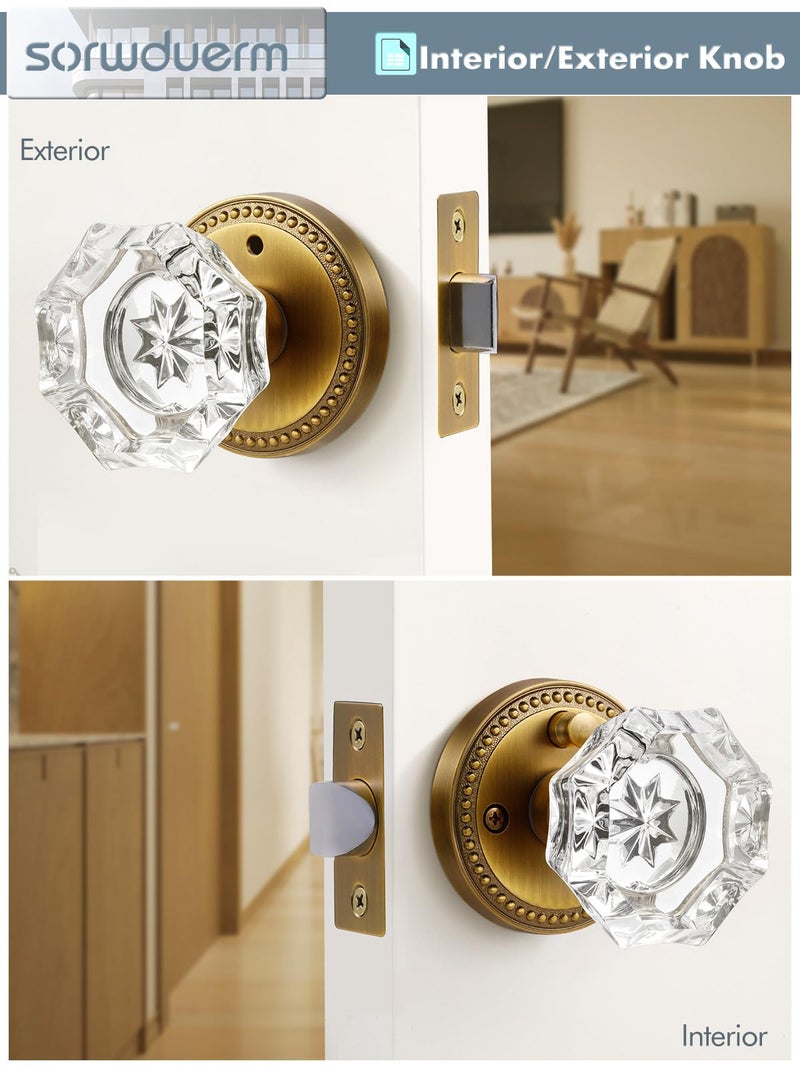 SORWDUERM Antique Brass Door Knobs Crystal Door Knob Interior Privacy Door Knob for Bedroom and Bathroom Glass Door Knob,Zinc Alloy 1 Pack - Image 5