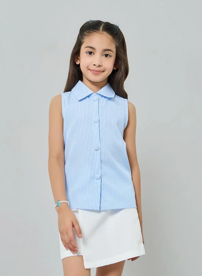 Styli Girls Striped Shirt and Skorts Set