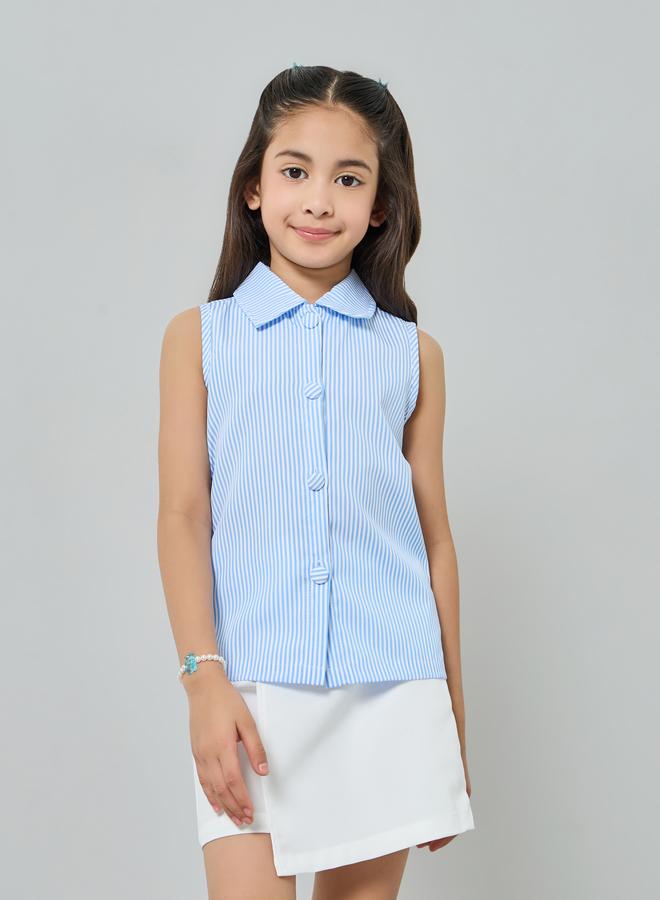 ستايلي مجموعة من تنورة شورت وبلوزة مخططة - Image 2