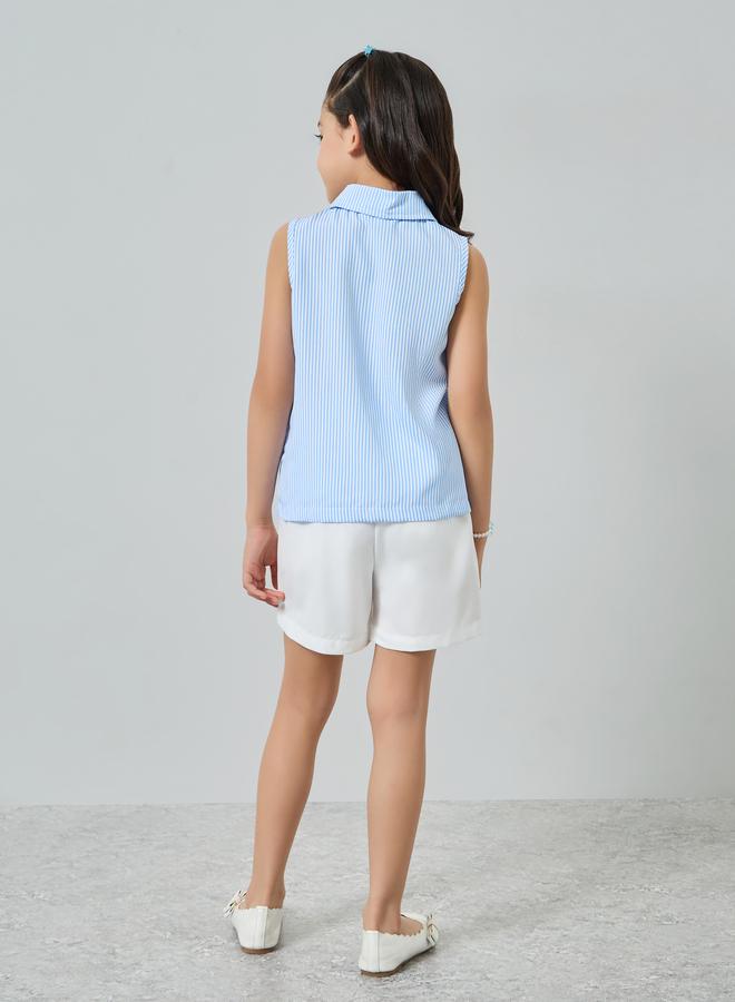 ستايلي مجموعة من تنورة شورت وبلوزة مخططة - Image 3