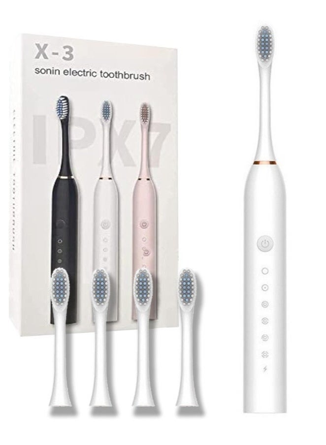 Electric Toothbrushes Adult soft-bristle household rechargeable waterproof couple toothbrush head set white