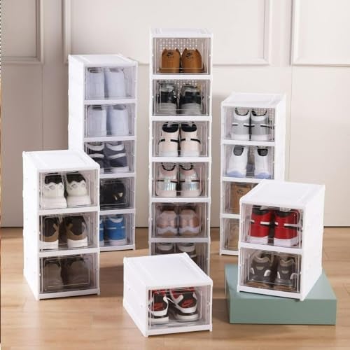 Primelife Plastic Stackable Cabinet Foldable Shoe Rack Container Transparent Shoe Sneaker Box (Shoe Rack, 4 Layer) - Image 1