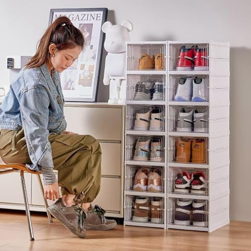 Primelife Plastic Stackable Cabinet Foldable Shoe Rack Container Transparent Shoe Sneaker Box (Shoe Rack, 4 Layer) - Image 3
