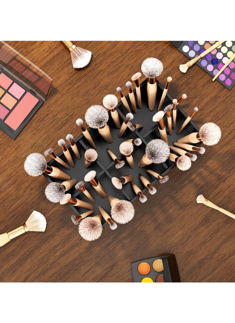 Black Makeup Brush Holder Organizer, Acrylic 6-Slots Cosmetic Brushes Storage Organizer for Vanity Countertop