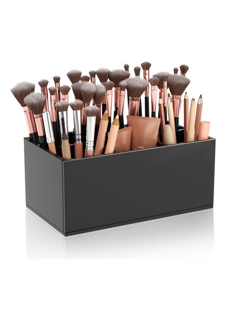 Black Makeup Brush Holder Organizer, Acrylic 6-Slots Cosmetic Brushes Storage Organizer for Vanity Countertop