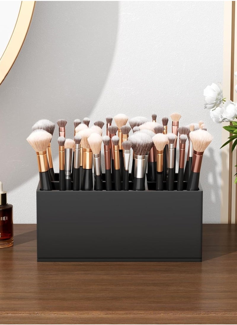 Black Makeup Brush Holder Organizer, Acrylic 6-Slots Cosmetic Brushes Storage Organizer for Vanity Countertop