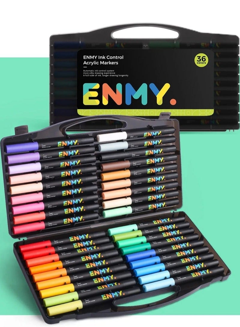 ENMY 36-Color Direct Liquid Acrylic Paint Markers – Premium Paint Pens for Canvas, Fabric, Wood, Glass, Rock, Ceramic & Paper | High-Pigment Smooth Flow with Skin Tones | Water-Based, Long-Lasting, Non-Toxic Quick-Dry Ink | Perfect for Artists, DIY & Crafts - Image 1