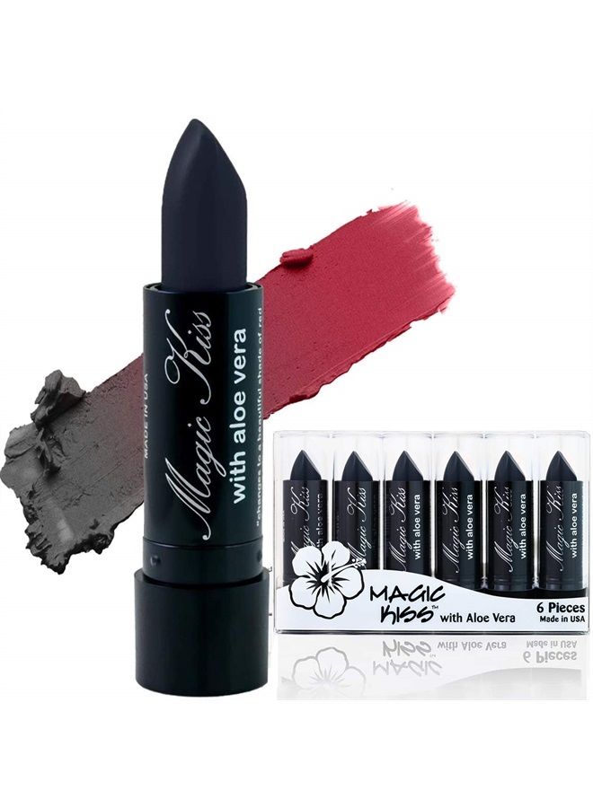 Magic Kiss Lipstick Set Aloe Vera Color Changing 6 Pack MADE IN USA (Black)  - Image 1
